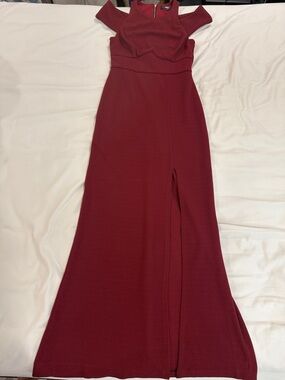 ABS Allen Schwartz Wine Red Cold-Shoulder Maxi Gown